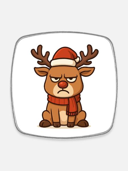 Grim Reindeer with Christmas Scarf - Square fridge magnet - white