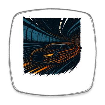 Night Driving Sports Car In Tunnel Speed - Square fridge magnet - white - Front