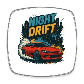 Night Drift Rotes JDM Coupe In Der Stadt - Viereckiger Kühlschrankmagnet - Weiß - Vorne