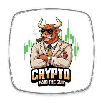 Taureau en costume - Crypto a payé le costume - Magnet carré - blanc - Devant