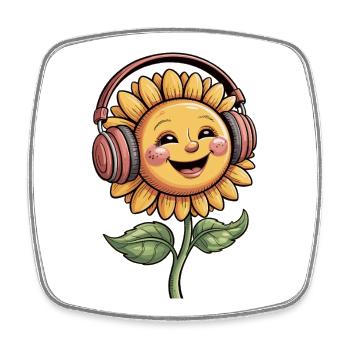 Good Mood Shirt - Music Happy Sunflower - Square fridge magnet - white - Front