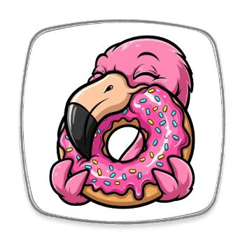 Mignon Flamingo rose beignet dessin animé dessert - Magnet carré - blanc - Devant