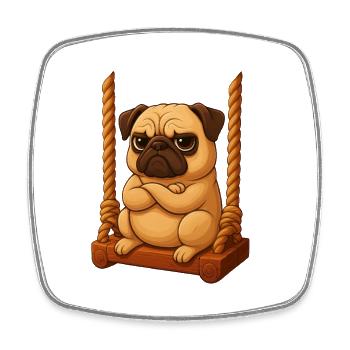 Little Pug Cartoon Grim Playground Swings - Square fridge magnet - white - Front