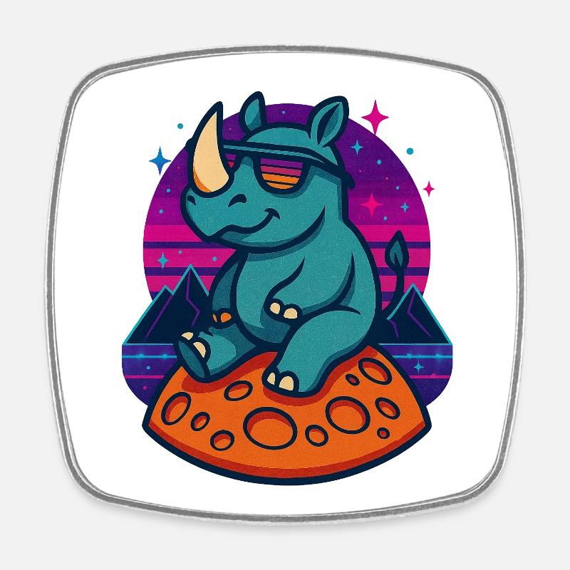 Cosmic Rhino Retro - Square fridge magnet - white