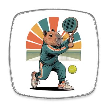 Capybara plays padel tennis in retro style - Square fridge magnet - white - Front