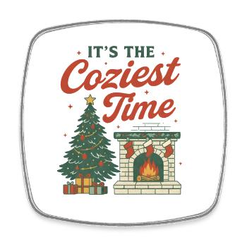 Cozy Christmas Fireplace & Tree Design - Square fridge magnet - white - Front