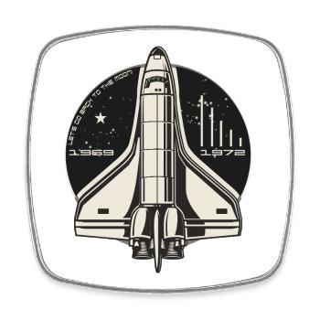 Back to the Moon - vintage retro space design - Viereckiger Kühlschrankmagnet - Weiß - Vorne