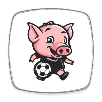 Soccer Pig Cartoon - Square fridge magnet - white - Front