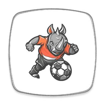 Rhino Fußballheld im Orangen Shirt - Viereckiger Kühlschrankmagnet - Weiß - Vorne