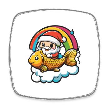 Poisson rouge Père Noël Noël - Magnet carré - blanc - Devant