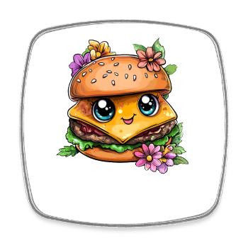Kawaii Burger mit Blumen - Viereckiger Kühlschrankmagnet - Weiß - Vorne