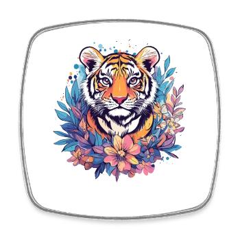 Tiger Blütenzauber - Viereckiger Kühlschrankmagnet - Weiß - Vorne