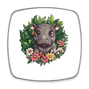 Hippopotamus in the flower garden - Square fridge magnet - white - Front