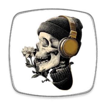 Kopfhörer-Skull mit Blume - Viereckiger Kühlschrankmagnet - Weiß - Vorne