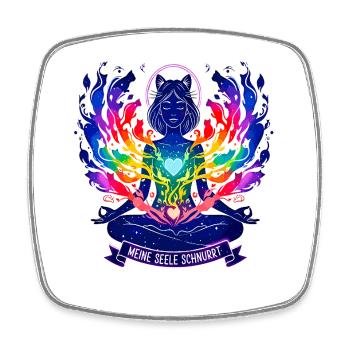 Meine Seele Schnurrt - Yoga Katze Regenbogen - Viereckiger Kühlschrankmagnet - Weiß - Vorne