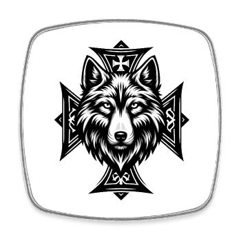 Wolfshead Cross Ornament - Square fridge magnet - white - Front