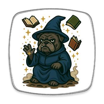 Bulldog Wizard Casting Magic Fantasy Cartoon - Square fridge magnet - white - Front