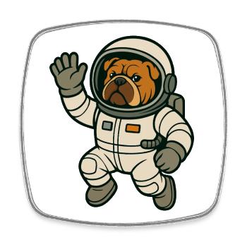 Bulldogge Astronaut schwebt im Weltraum Karikatur - Viereckiger Kühlschrankmagnet - Weiß - Vorne