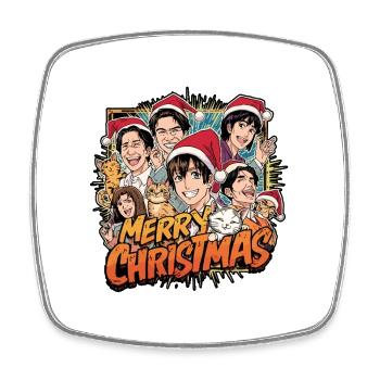 Fröhliche Weihnachtscharaktere Manga Cartoon - Viereckiger Kühlschrankmagnet - Weiß - Vorne