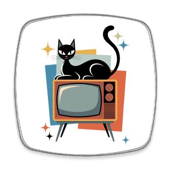 Retro Katze, Vintage Fernseher, 50er, 60er - Viereckiger Kühlschrankmagnet - Weiß - Vorne