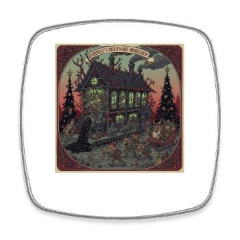 Horror Christmas Squiggle Factory Gnome Monster - Square fridge magnet - white - Front