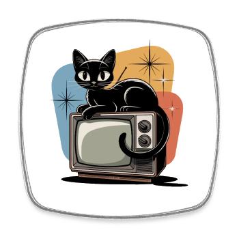 Atomique ère rétro chat vintage TV 50s 60s - Magnet carré - blanc - Devant