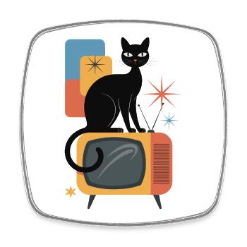 Chat rétro Vintage TV des années 50 des années 60 de l’ère atomique - Magnet carré - blanc - Devant