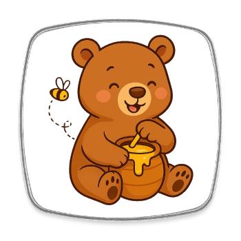 Ourson gourmand au pot miel - Magnet carré - blanc - Devant