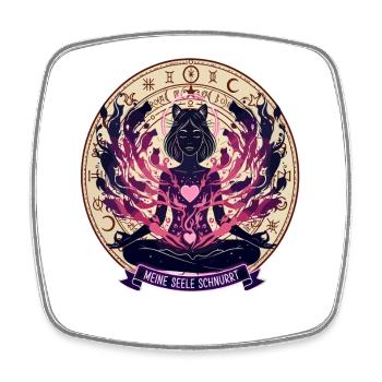 Meine Seele Schnurrt - Mystische Katze - Viereckiger Kühlschrankmagnet - Weiß - Vorne