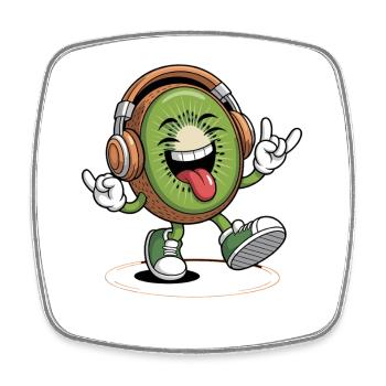 Cheerful kiwi with headphones rocks the music - Square fridge magnet - white - Front