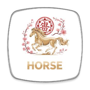 Year of the Horse: Horse & Cherry Blossoms - Square fridge magnet - white - Front