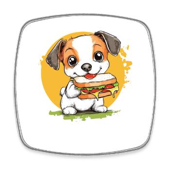 Little dog enjoying burger - Square fridge magnet - white - Front