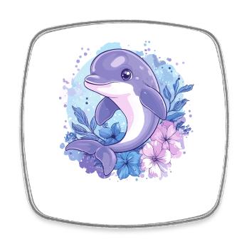 Dolphin in the flower circle - Square fridge magnet - white - Front
