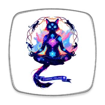 Cosmic Chakra Cat - Square fridge magnet - white - Front