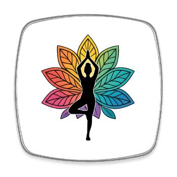 Silhouette de posture d’arbre de yoga avec chakra de lotus - Magnet carré - blanc - Devant