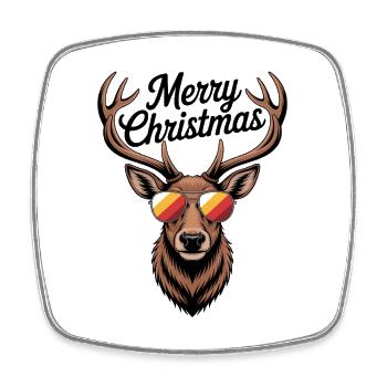 Hirsch mit Geweih und Sonnenbrille Merry Christmas - Viereckiger Kühlschrankmagnet - Weiß - Vorne