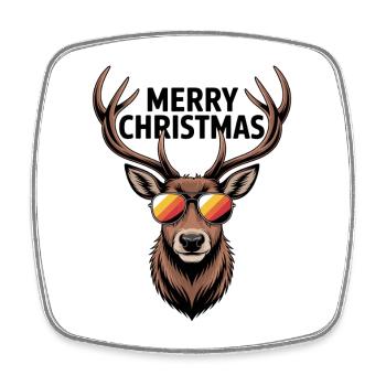 Hirsch mit Geweih und Sonnenbrille Merry Christmas - Viereckiger Kühlschrankmagnet - Weiß - Vorne