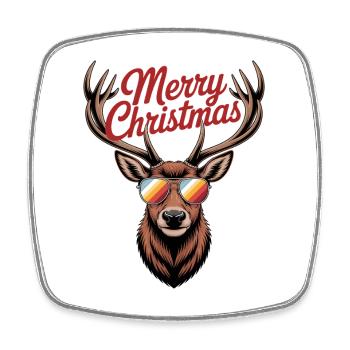 Hirsch mit Geweih und Sonnenbrille Merry Christmas - Viereckiger Kühlschrankmagnet - Weiß - Vorne