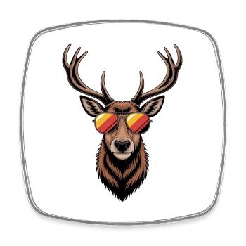 Deer with antlers and sunglasses - Square fridge magnet - white - Front