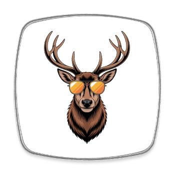 Deer with antlers and sunglasses - Square fridge magnet - white - Front