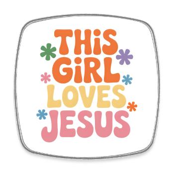 This Girl Loves Jesus – Colorful Retro - Square fridge magnet - white - Front