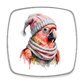 Winter Parrot with Wool Hat and Scarf - Square fridge magnet - white - Front