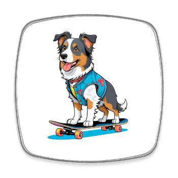 Skateboardhund im Jeansvest - Viereckiger Kühlschrankmagnet - Weiß - Vorne