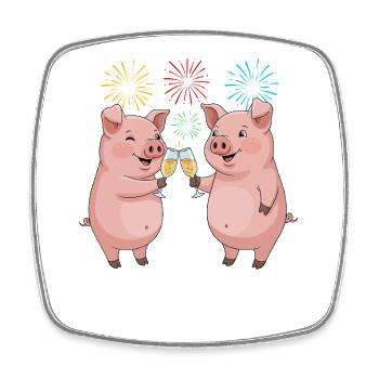 Fête du Nouvel An Happy Pig - Magnet carré - blanc - Devant