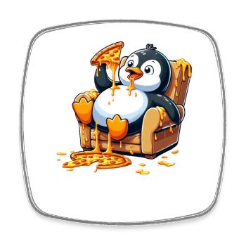 mignon pingouin dessin animé pizza nourriture se détendre paresser - Magnet carré - blanc - Devant