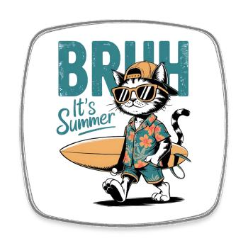 Surfer cat with surfboard - Square fridge magnet - white - Front