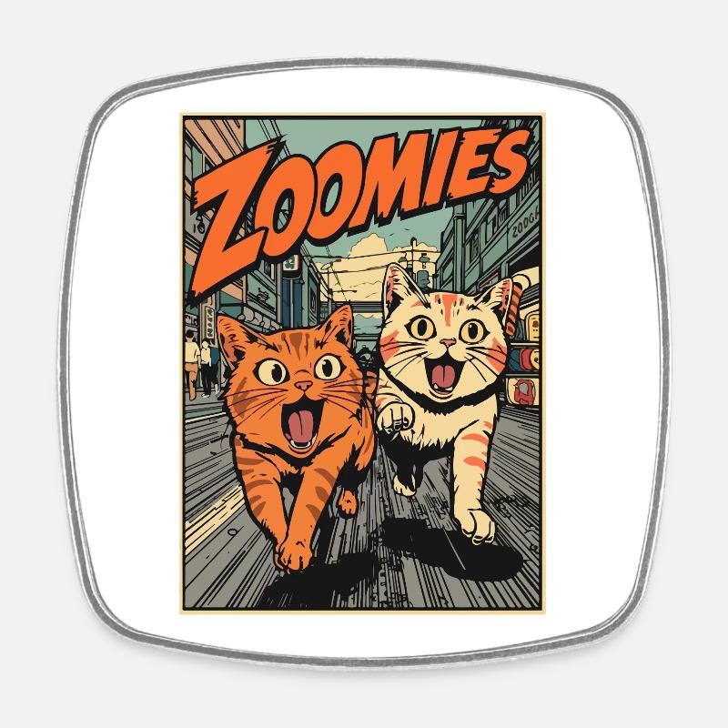 Cats Street Comic ZOOMIES - Square fridge magnet - white