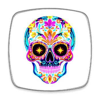 Bunter Totenkopf Dia de los Muertos - Viereckiger Kühlschrankmagnet - Weiß - Vorne