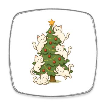Cat Christmas Tree Whimsy, Kittens  - Square fridge magnet - white - Front