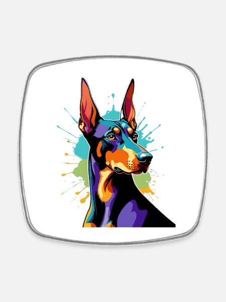 Explosion de couleurs Doberman - Magnet carré - blanc